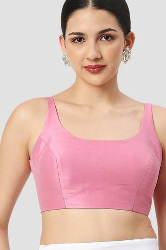 Pink plain silk spaghetti padded readymade saree blouse