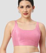 Pink plain silk spaghetti padded readymade saree blouse