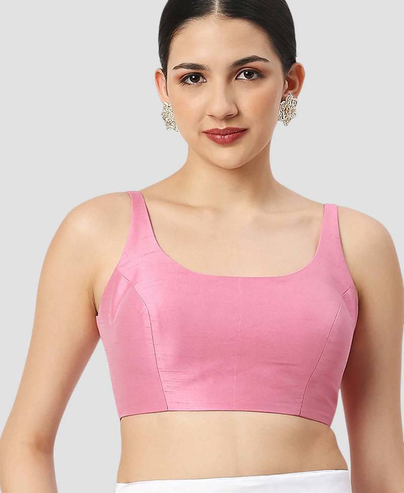Pink plain silk spaghetti padded readymade saree blouse
