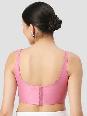 Pink plain silk spaghetti padded readymade saree blouse 2