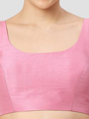 Pink plain silk spaghetti padded readymade saree blouse 5