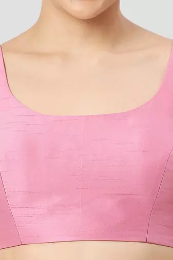 Pink plain silk spaghetti padded readymade saree blouse