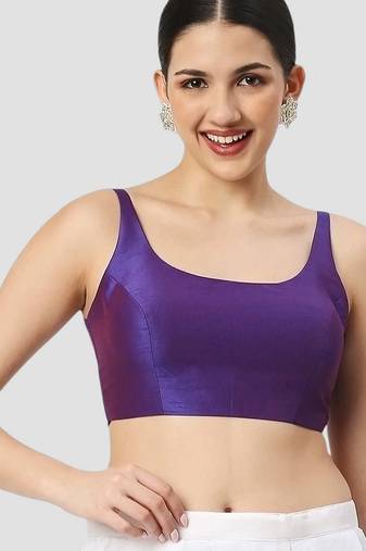 Purple plain silk spaghetti padded readymade saree blouse