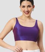 Purple plain silk spaghetti padded readymade saree blouse