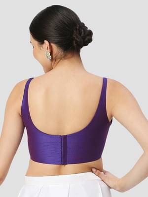 Purple plain silk spaghetti padded readymade saree blouse 2