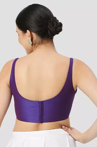 Purple plain silk spaghetti padded readymade saree blouse