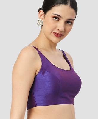 Purple plain silk spaghetti padded readymade saree blouse 3