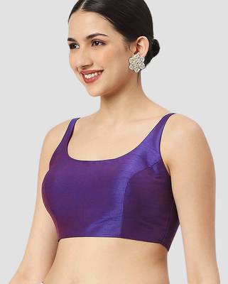 Purple plain silk spaghetti padded readymade saree blouse 4