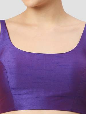 Purple plain silk spaghetti padded readymade saree blouse 5