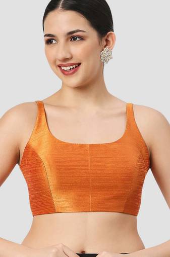 Orange plain silk spaghetti padded readymade saree blouse