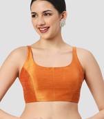 Orange plain silk spaghetti padded readymade saree blouse