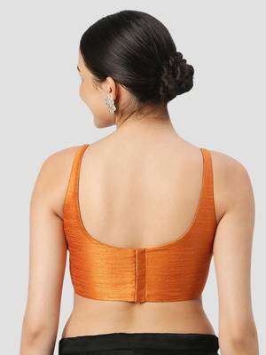 Orange plain silk spaghetti padded readymade saree blouse 2