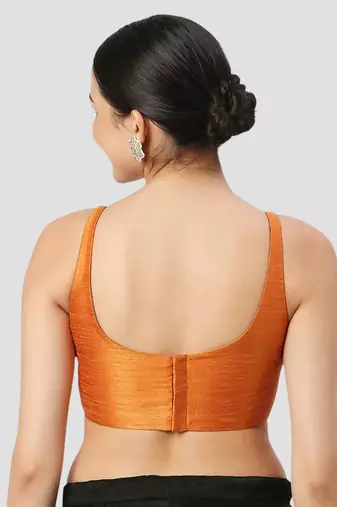 Orange plain silk spaghetti padded readymade saree blouse