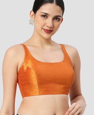 Orange plain silk spaghetti padded readymade saree blouse 3