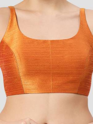 Orange plain silk spaghetti padded readymade saree blouse 5