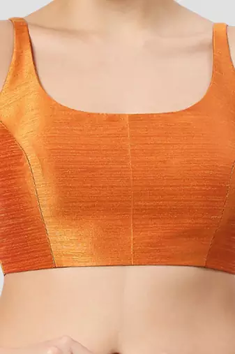 Orange plain silk spaghetti padded readymade saree blouse