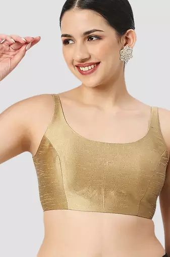 Gold plain silk spaghetti padded readymade saree blouse