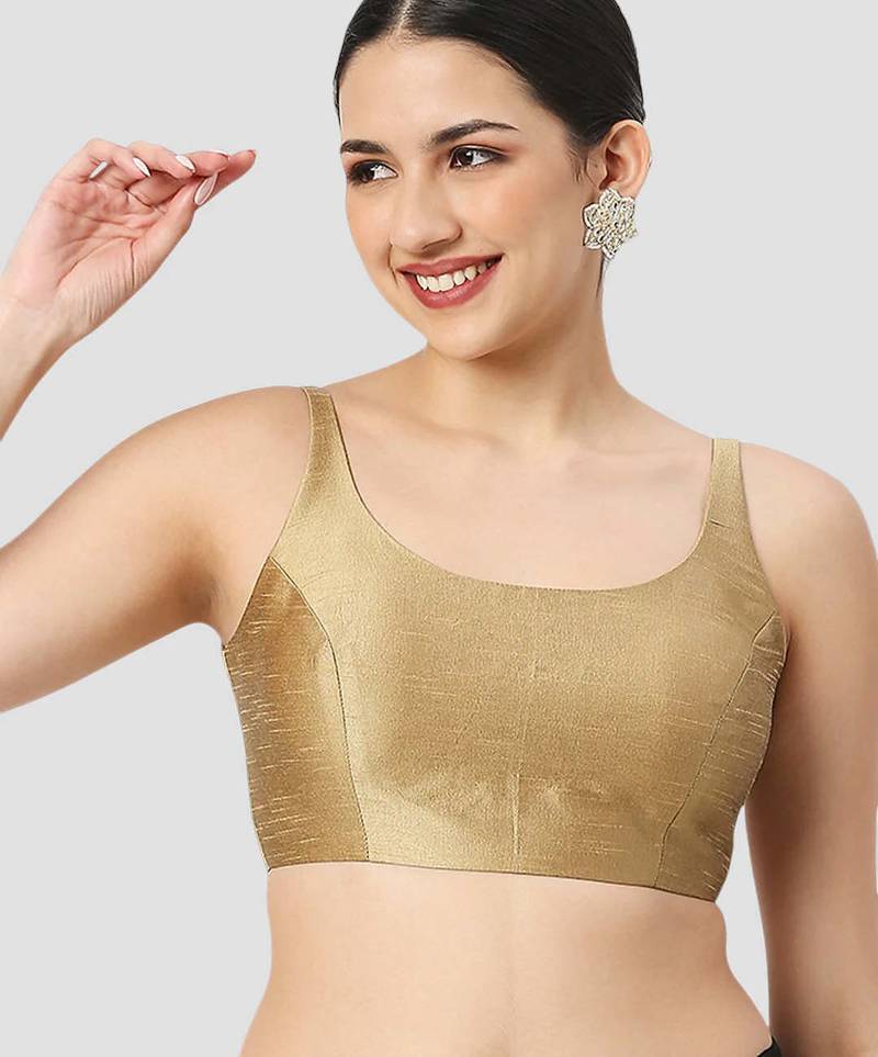 Gold plain silk spaghetti padded readymade saree blouse