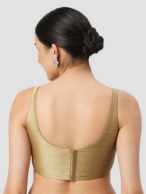 Gold plain silk spaghetti padded readymade saree blouse 2