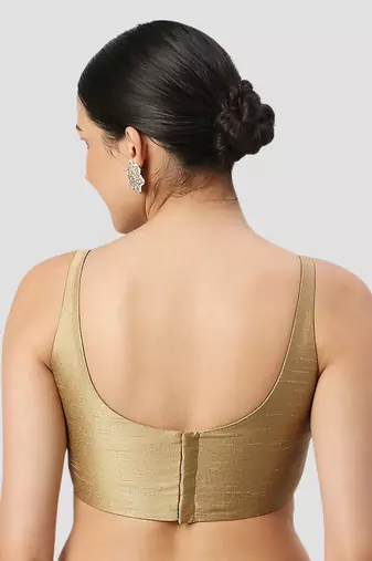 Gold plain silk spaghetti padded readymade saree blouse