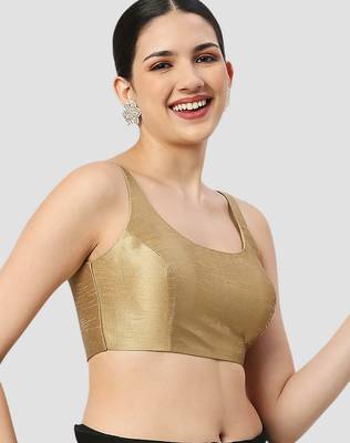 Gold plain silk spaghetti padded readymade saree blouse 3
