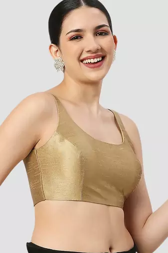 Gold plain silk spaghetti padded readymade saree blouse