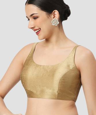 Gold plain silk spaghetti padded readymade saree blouse 4