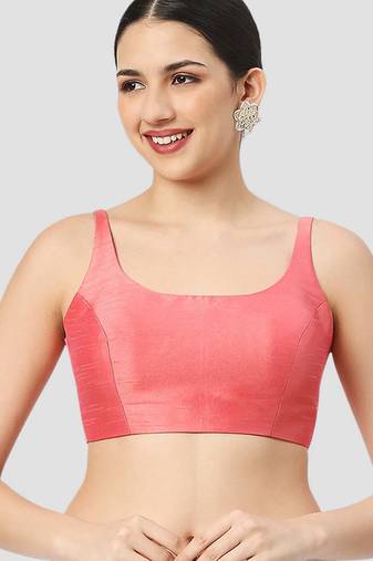 Peach plain silk spaghetti padded readymade saree blouse