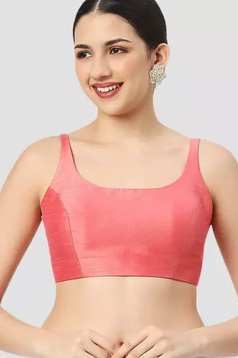 Peach plain silk spaghetti padded readymade saree blouse