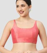 Peach plain silk spaghetti padded readymade saree blouse