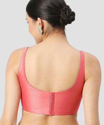 Peach plain silk spaghetti padded readymade saree blouse 2