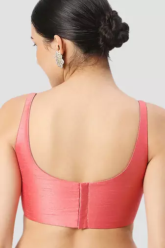 Peach plain silk spaghetti padded readymade saree blouse