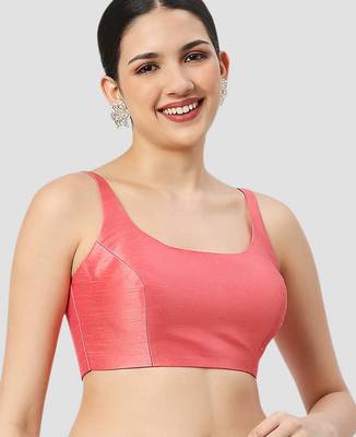 Peach plain silk spaghetti padded readymade saree blouse 3