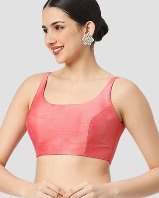 Peach plain silk spaghetti padded readymade saree blouse 4