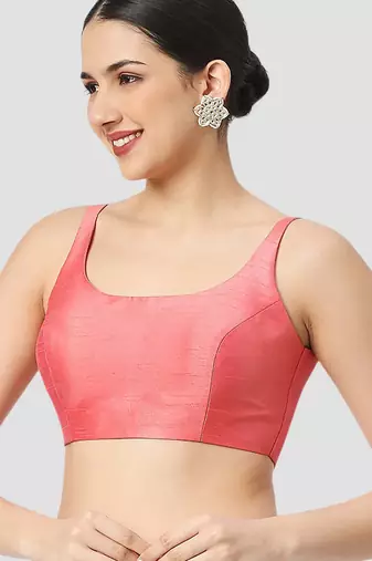 Peach plain silk spaghetti padded readymade saree blouse