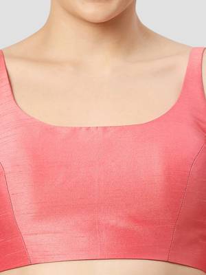 Peach plain silk spaghetti padded readymade saree blouse 5