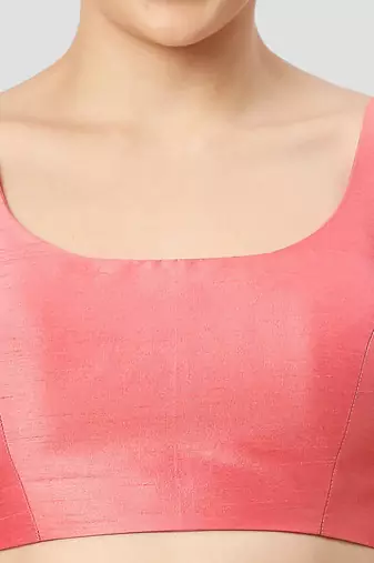 Peach plain silk spaghetti padded readymade saree blouse