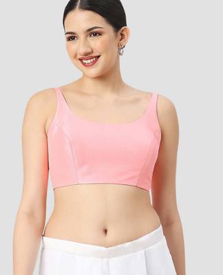 Baby pink plain silk spaghetti padded readymade saree blouse 1