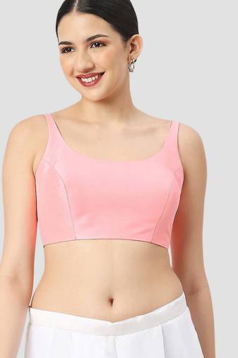 Baby pink plain silk spaghetti padded readymade saree blouse