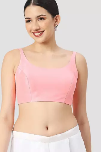 Baby pink plain silk spaghetti padded readymade saree blouse