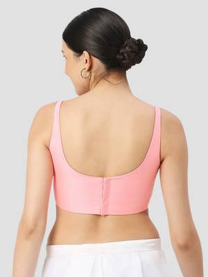 Baby pink plain silk spaghetti padded readymade saree blouse 2