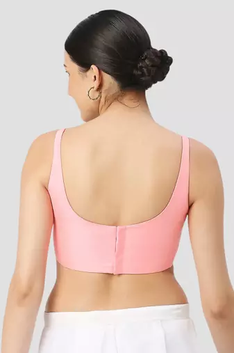 Baby pink plain silk spaghetti padded readymade saree blouse