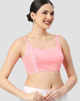 Baby pink plain silk spaghetti padded readymade saree blouse 3