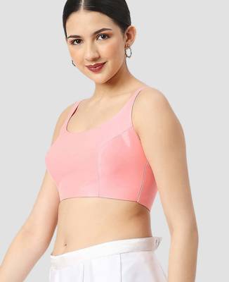Baby pink plain silk spaghetti padded readymade saree blouse 4
