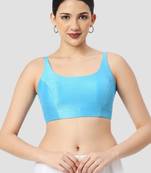 Sky blue plain silk spaghetti padded readymade saree blouse