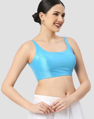 Sky blue plain silk spaghetti padded readymade saree blouse 3
