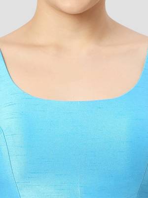Sky blue plain silk spaghetti padded readymade saree blouse 5