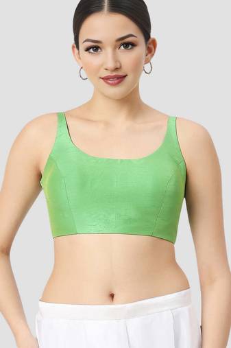 Light green plain silk spaghetti padded readymade saree blouse