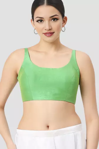 Light green plain silk spaghetti padded readymade saree blouse