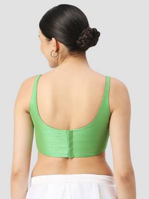 Light green plain silk spaghetti padded readymade saree blouse 2
